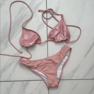 Chic Pink Bikini with Floral Accents